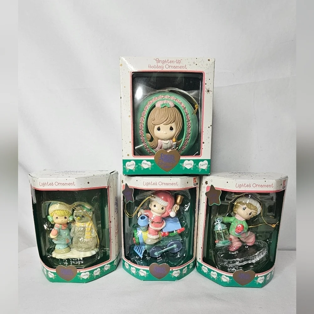 Precious Moments Lighted Ornaments Lot of 4 Enesco Christmas Vintage New In Box